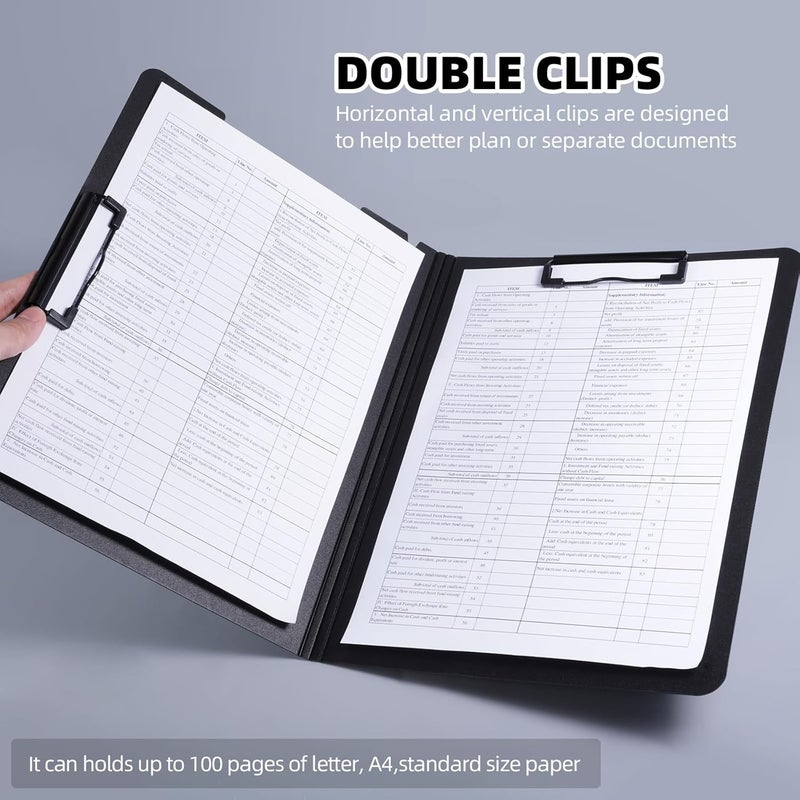 FRETONBA Clipboard Folder, 2 Pcs A4 Foldable Clipboard with Horizontal and Vertical Double Metal Clips, 360 Degree Foldable Binder Clipboards with Pen Holder, File Cover Work Folder Clipboards, Red - Image 2